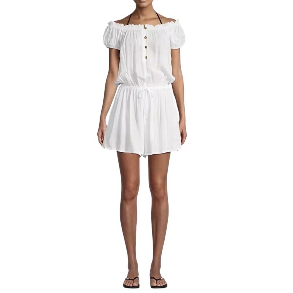 Kate Spade - New York Heart Buckle Off-The-Shoulder Cover-Up Romper Sz S